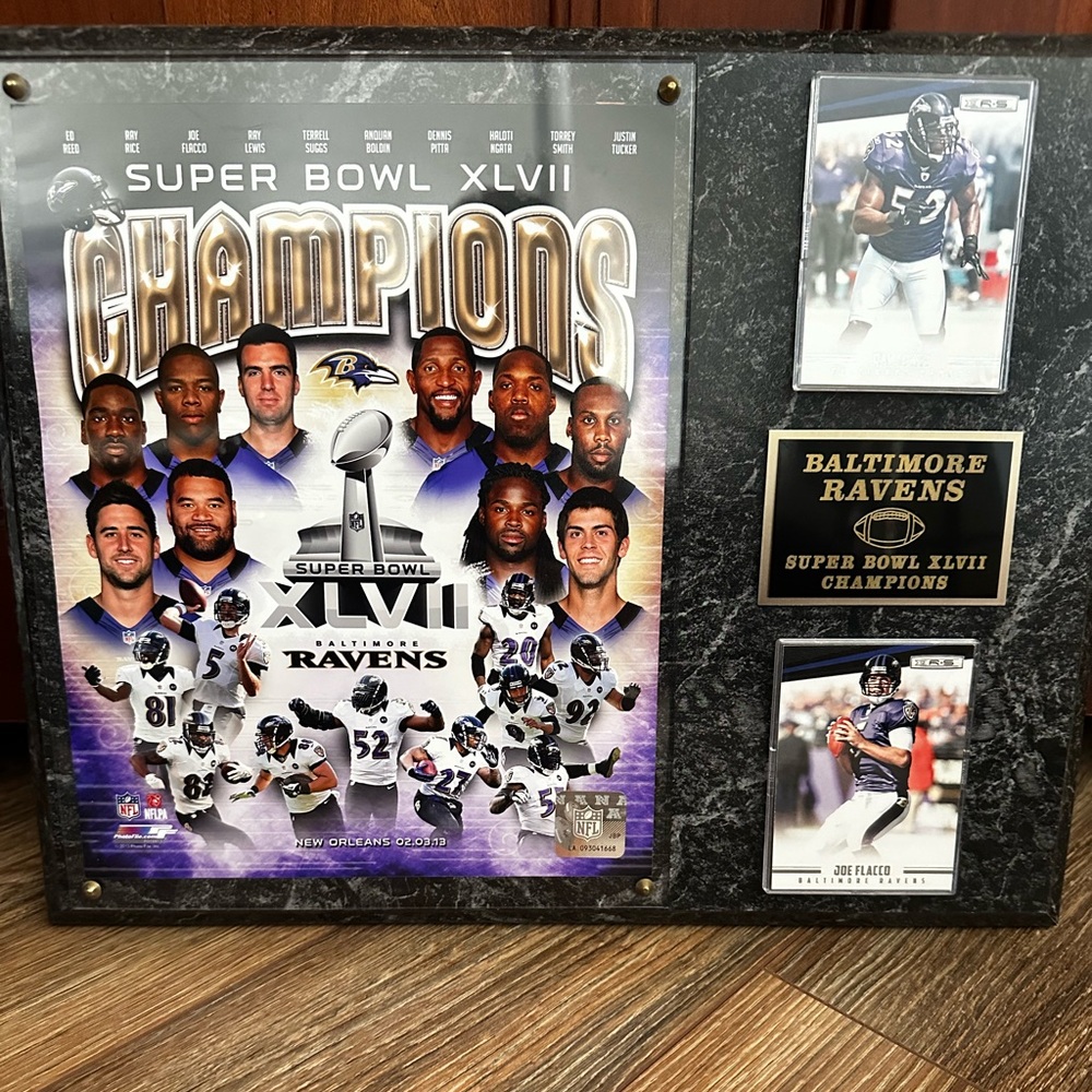 Baltimore Ravins Super Bowl XLVII  champions Plaque Ray Lewis Joe Flaco